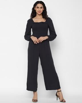 smocked square-neck jumpsuit