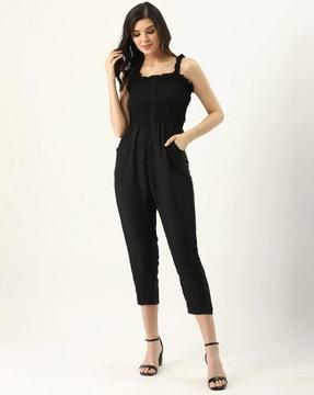 smocked square-neck jumpsuit