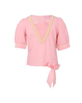 smocked square-neck top with tie-up