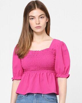 smocked square-neck top