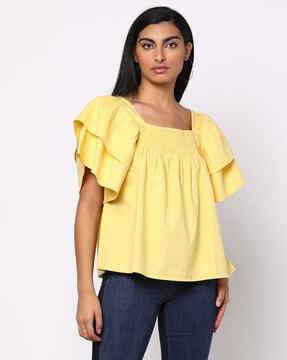 smocked square-neck top