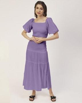 smocked straight skirt