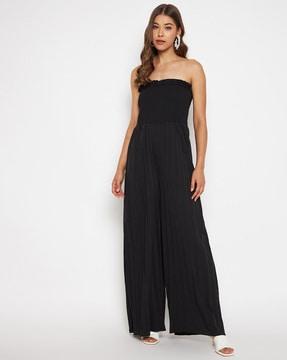 smocked strapless jumpsuit