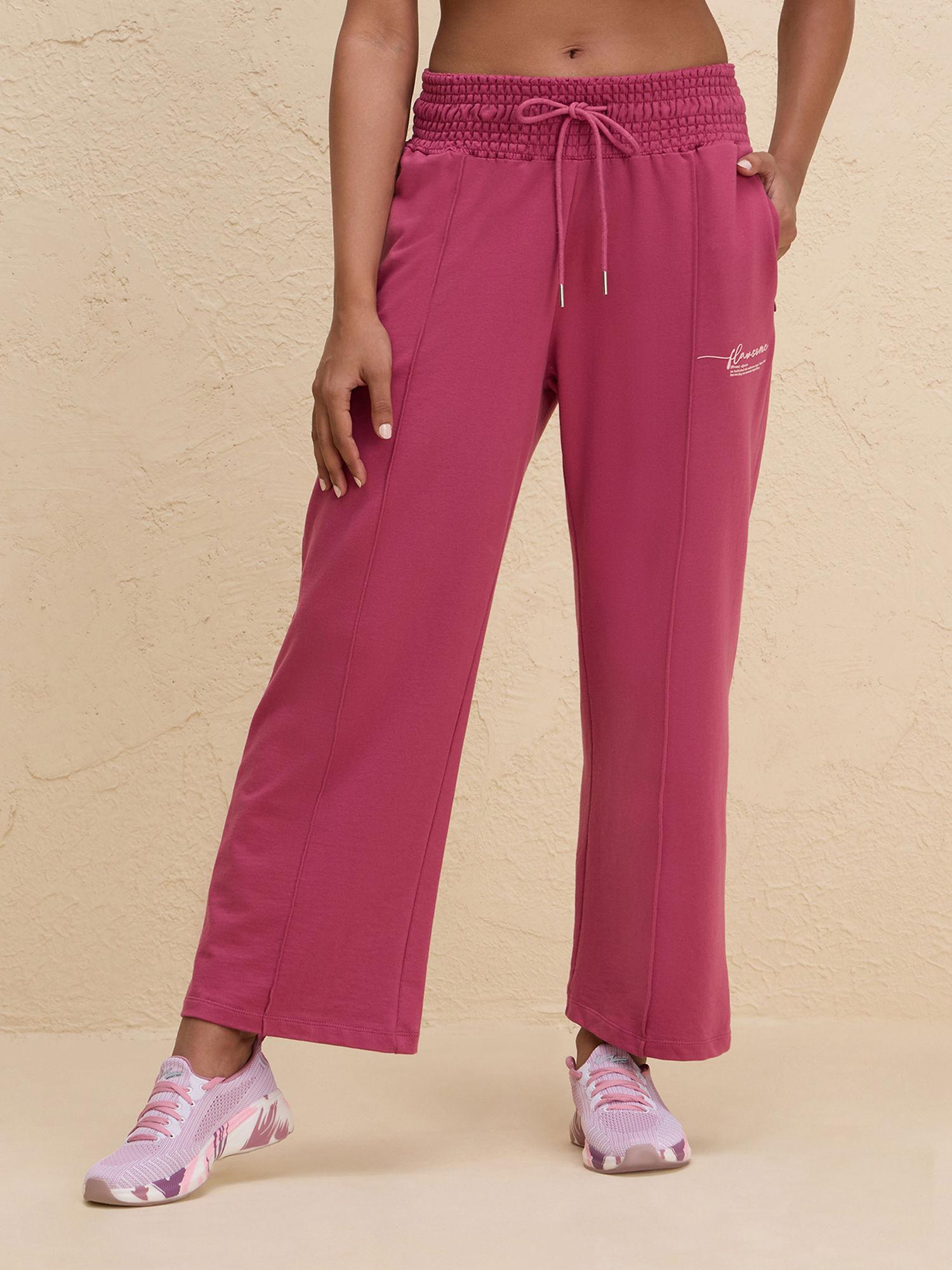 smocked waist cotton french terry straight lounge pants-nyle604-grape