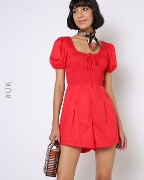 smoked playsuit with puff sleeves