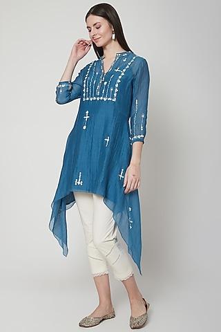 smokey blue embroidered tunic with pants