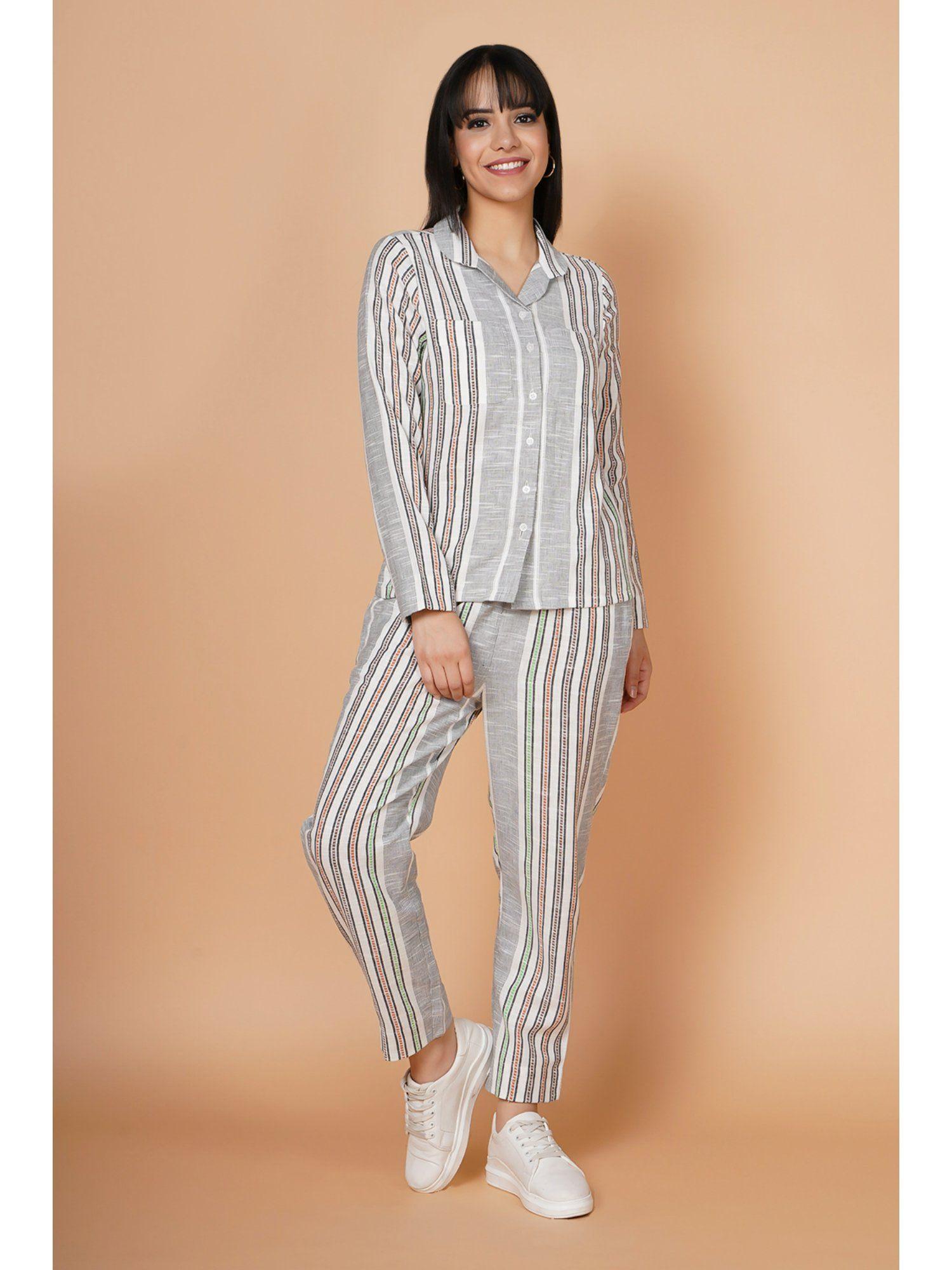 smoky grey straight printed loungewear (set of 2)