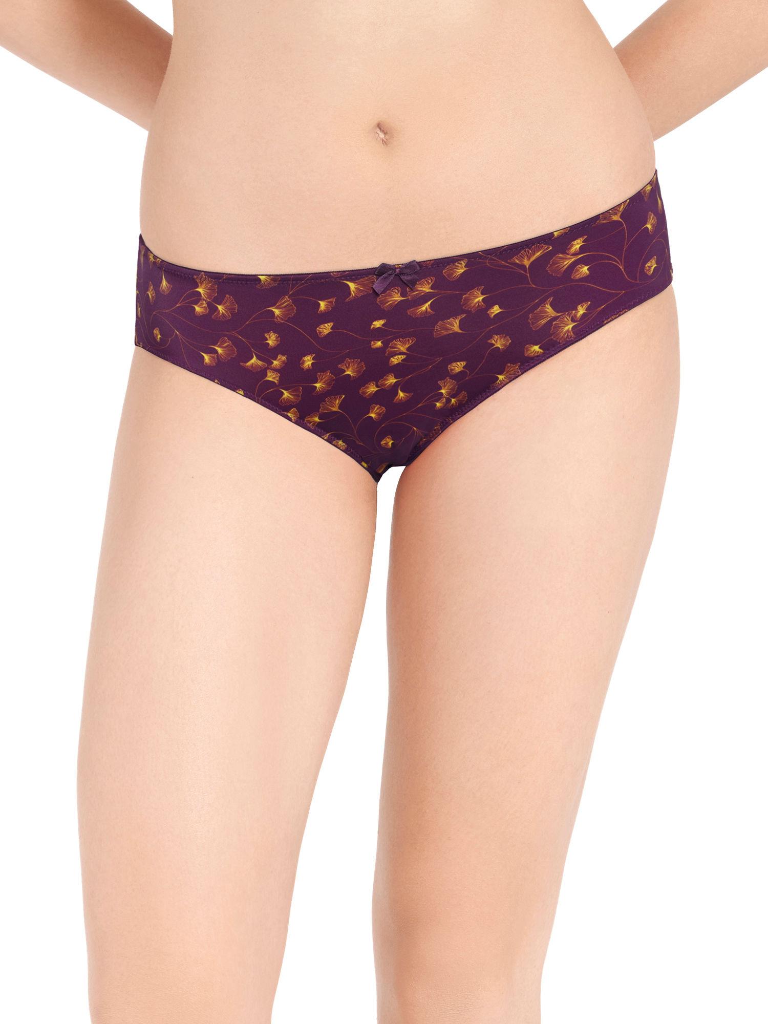 smooth charm low rise bikini panty - linear floral print - purple