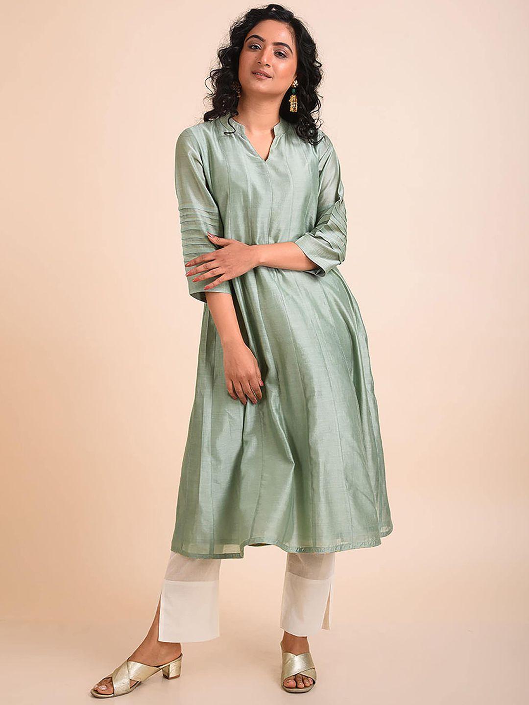 smriti gupta band collar panelled chanderi cotton a-line kurta