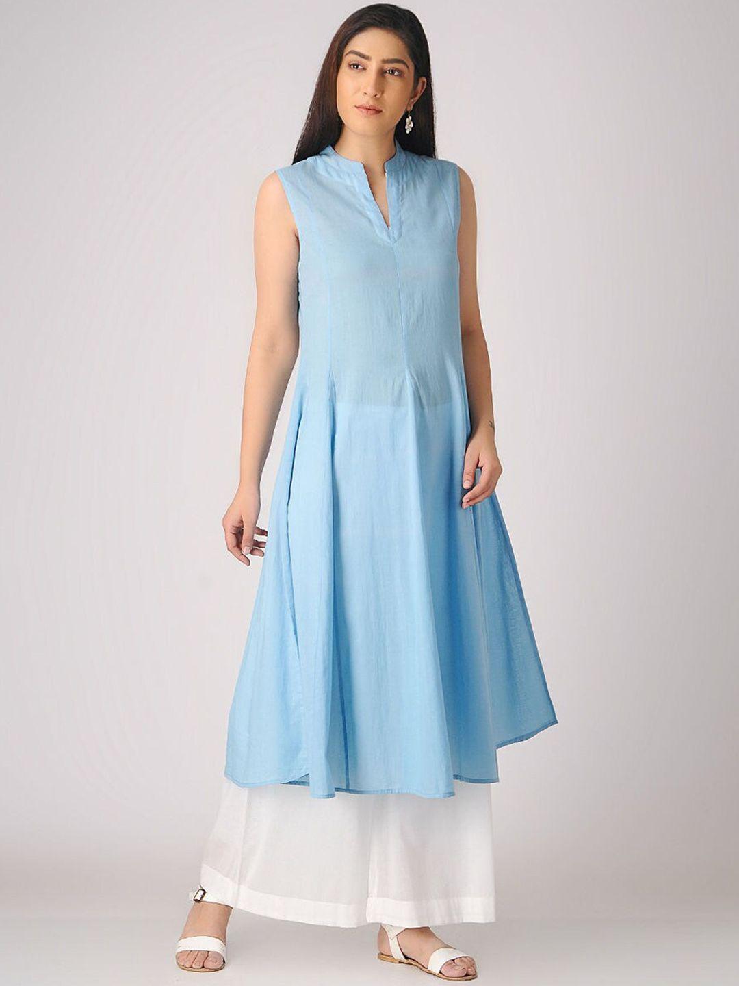 smriti gupta band collar panelled pure cotton kurta