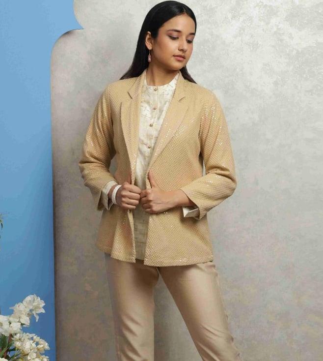 smriti gupta beige shwet cotton embroidered and sequenced short jacket