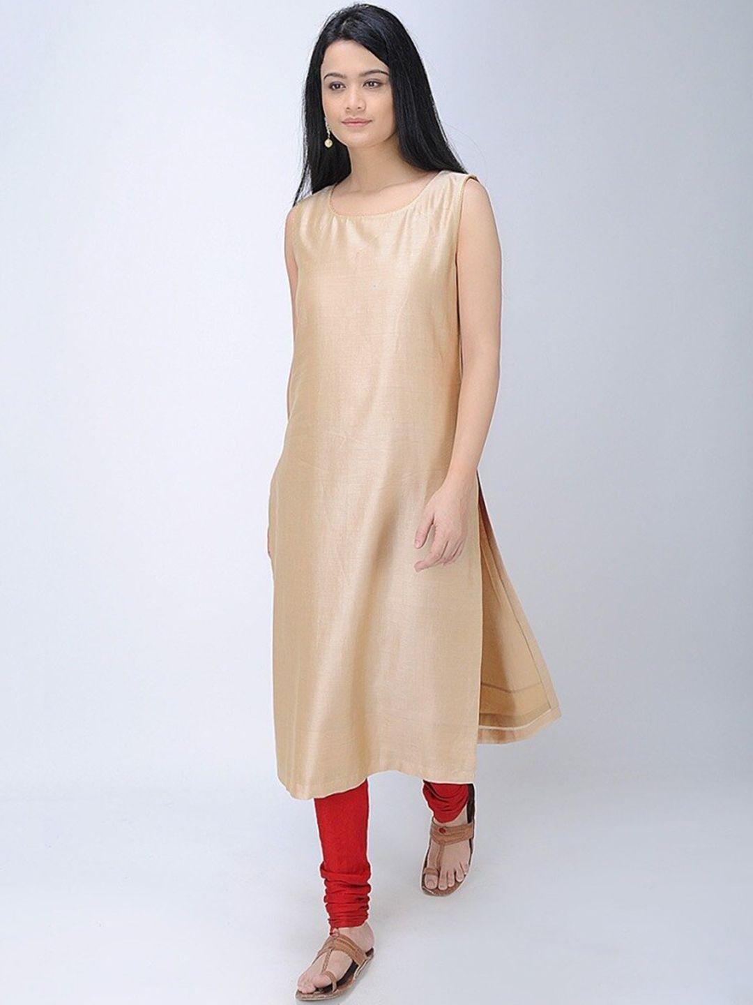 smriti gupta calf length sleeveless straight chanderi cotton kurta