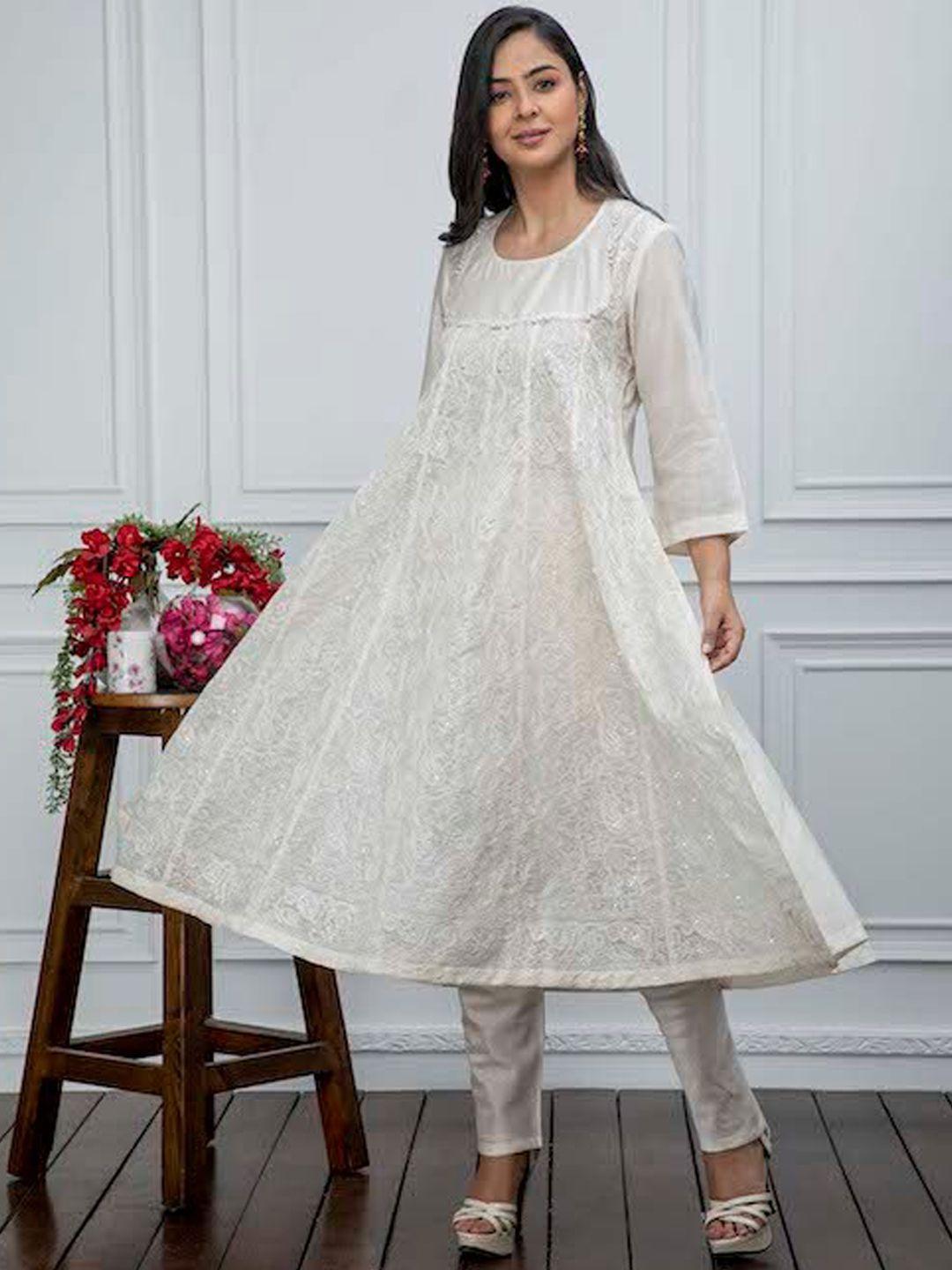 smriti gupta ethnic motifs embroidered chikankari chanderi cotton kurta with trousers