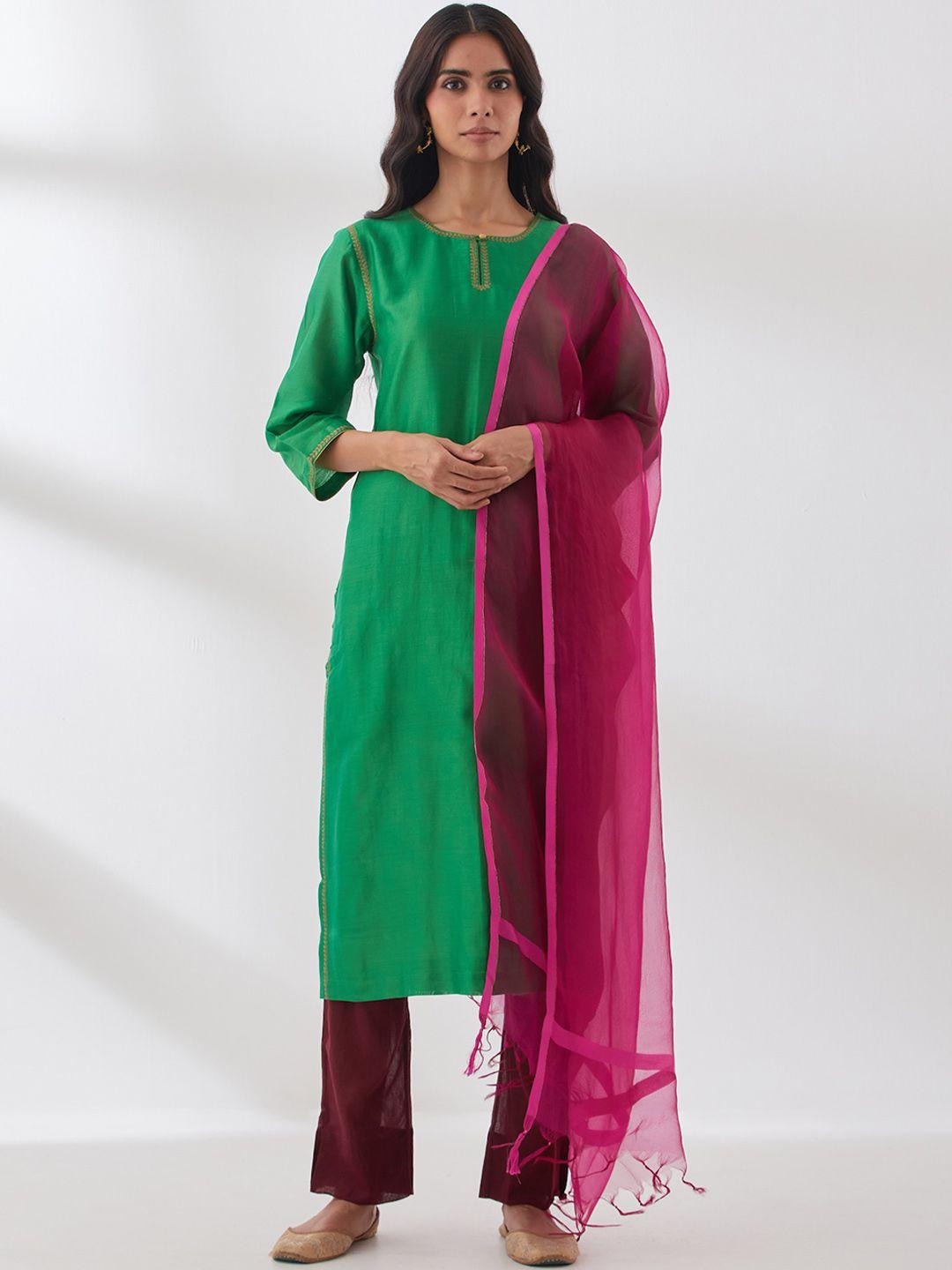 smriti gupta keyhole neck chanderi silk straight kurta