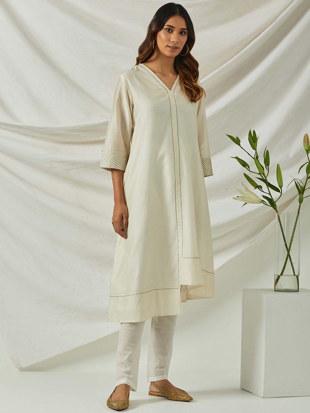 smriti gupta v-neck asymmetric hem chanderi silk kurta