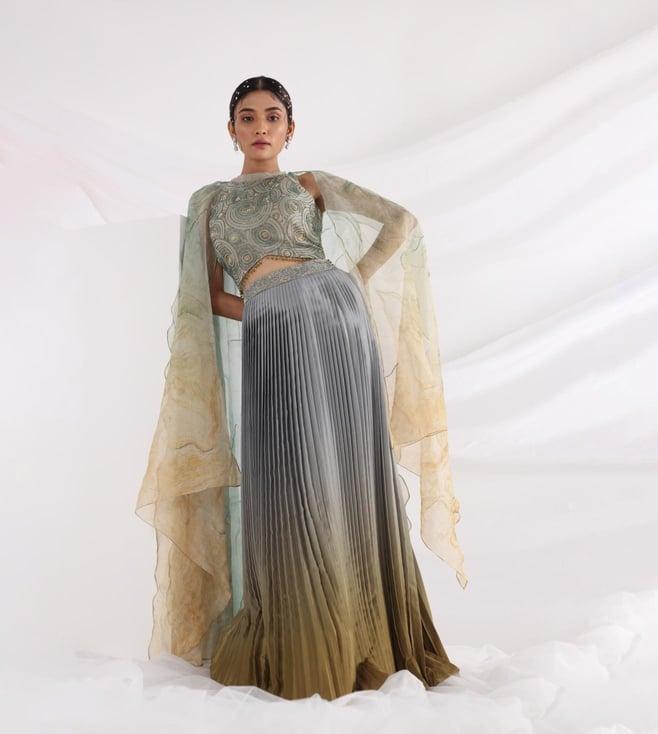 smriti multicolor elysian marbellous cape with skirt and top