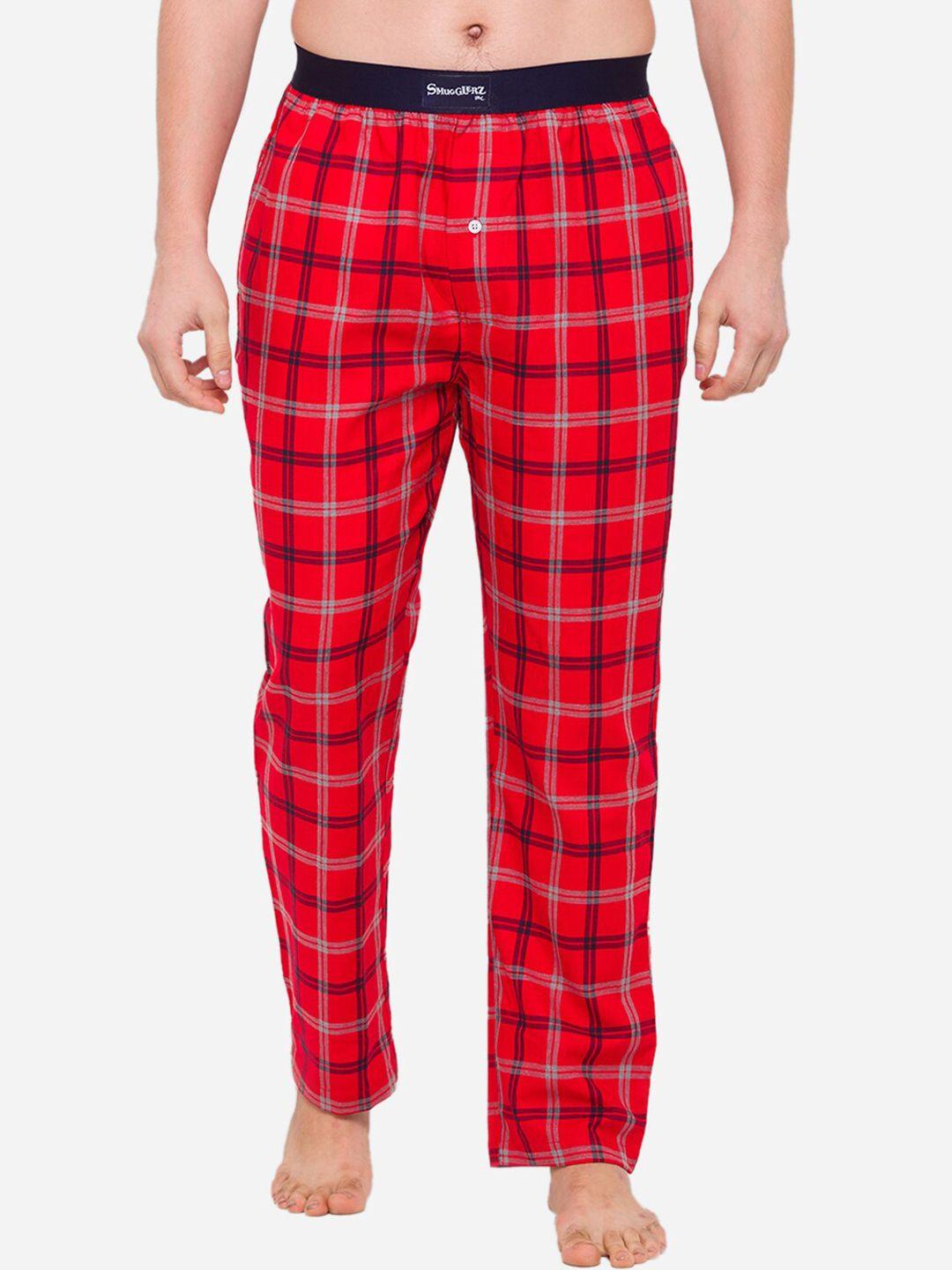 smugglerz inc. men red checked cotton lounge pants