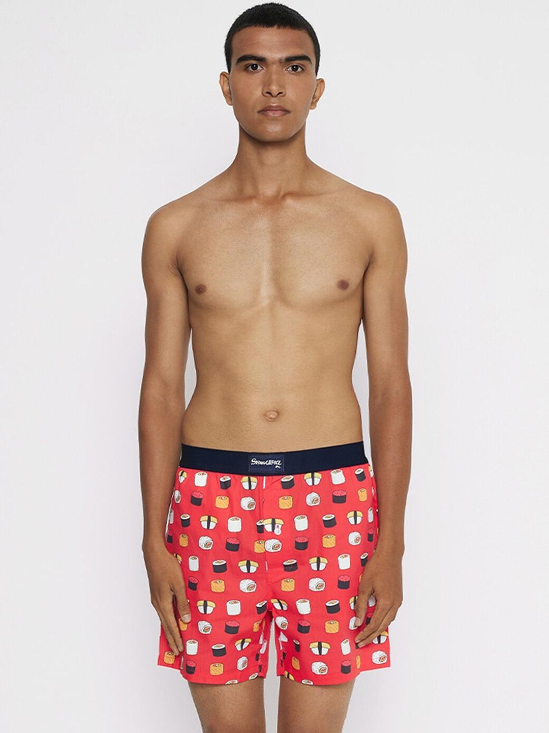 smugglerz inc. men red printed pure cotton boxers sushi-me-red-mens-boxer-l