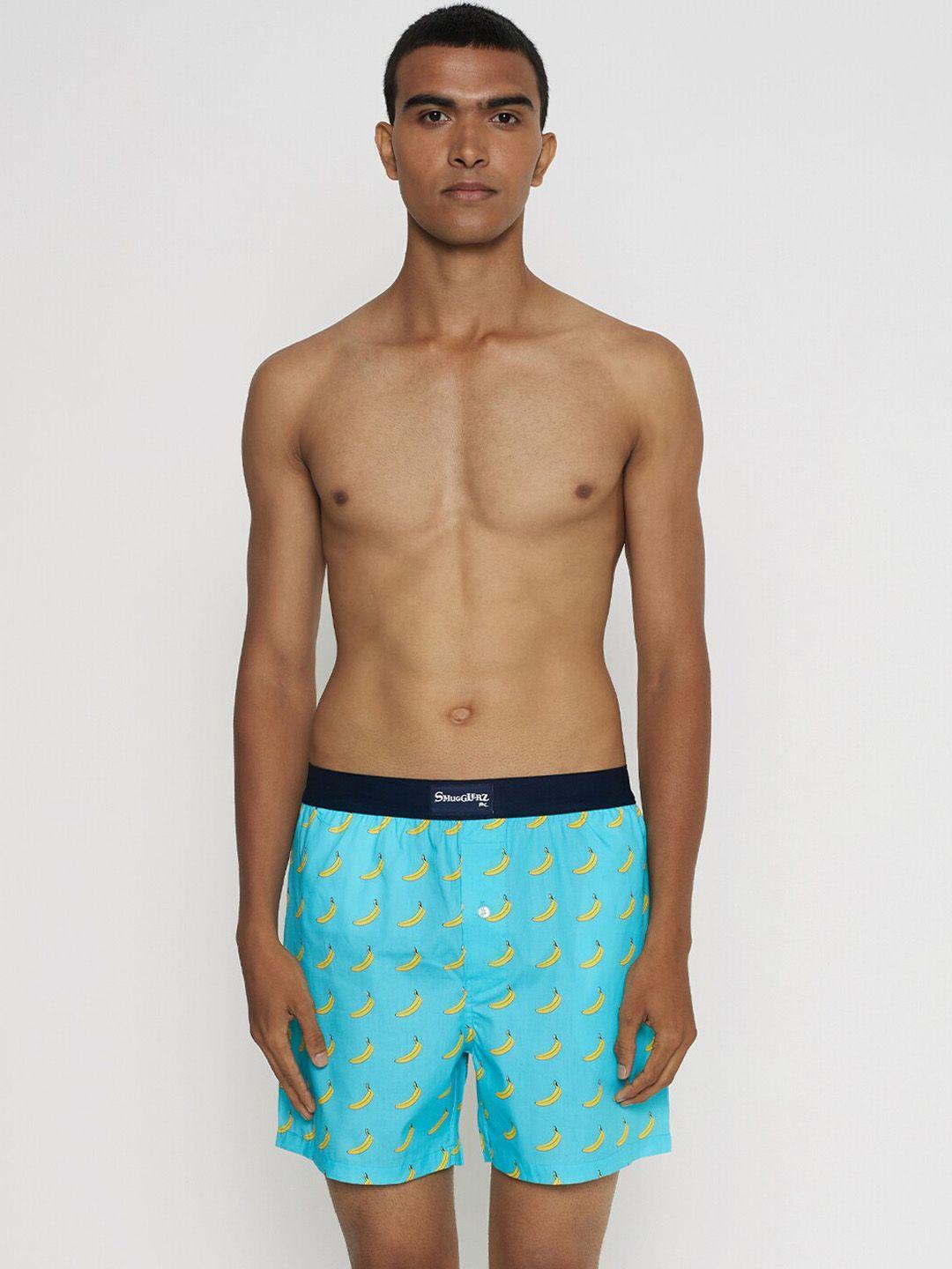 smugglerz inc. men turquoise blue printed pure cotton boxers
