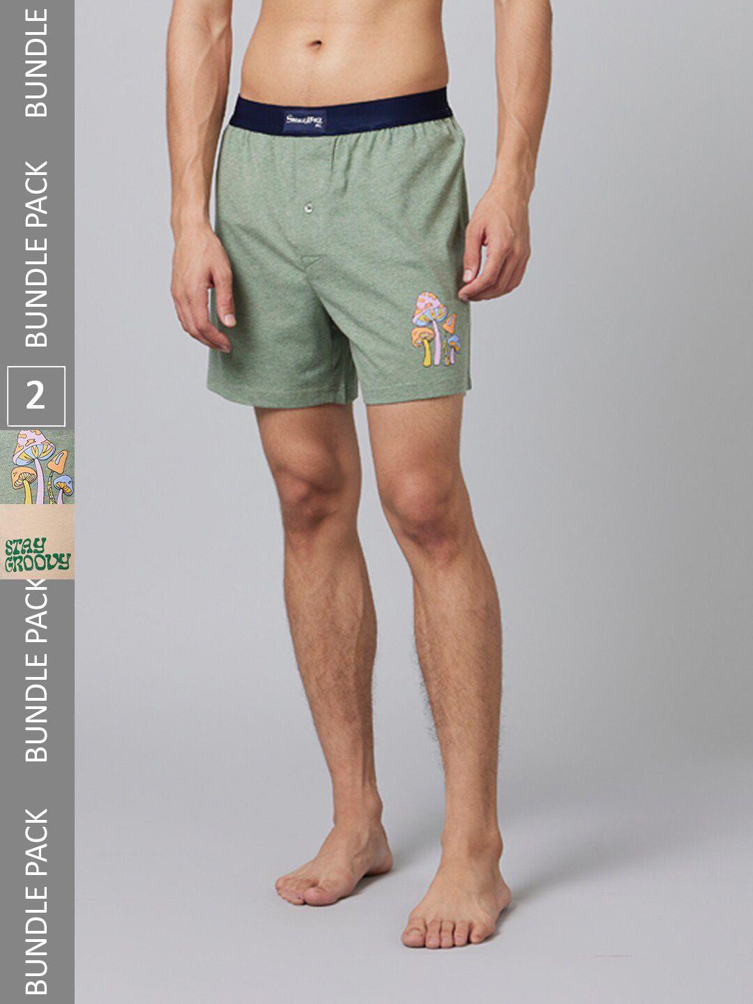 smugglerz pack of 2 printed comfort-fit mid-rise pure cotton boxers