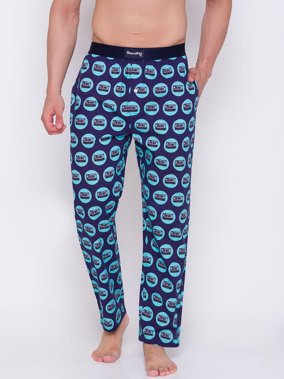 smugglerz blue mixed tape-men-lounge pants-blue