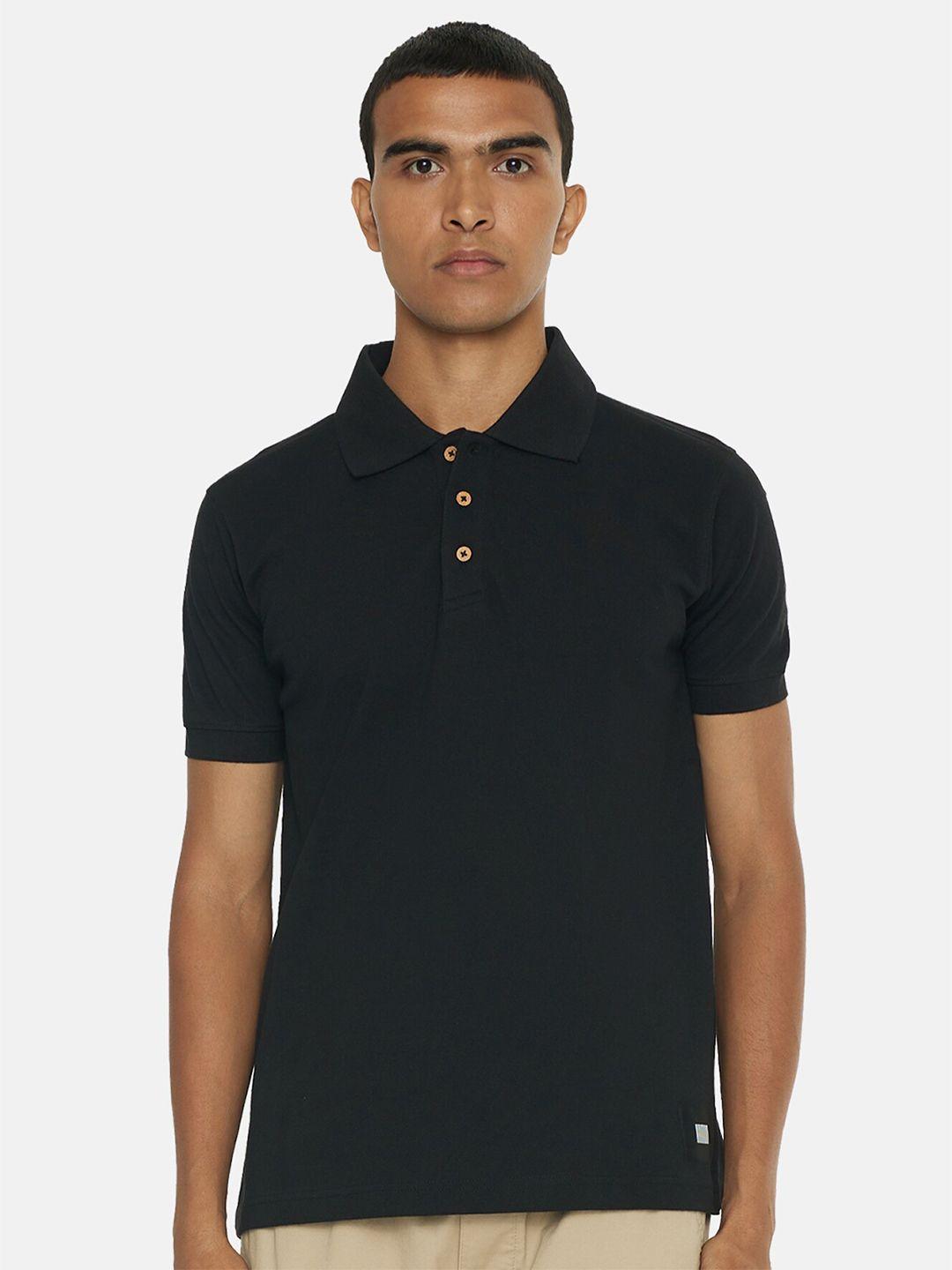 smugglerz inc men black solid polo collar t-shirt