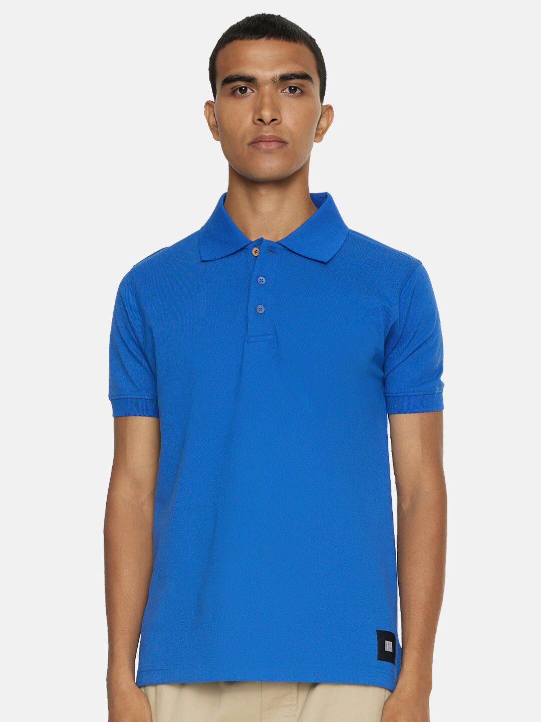 smugglerz inc men blue solid polo collar t-shirt