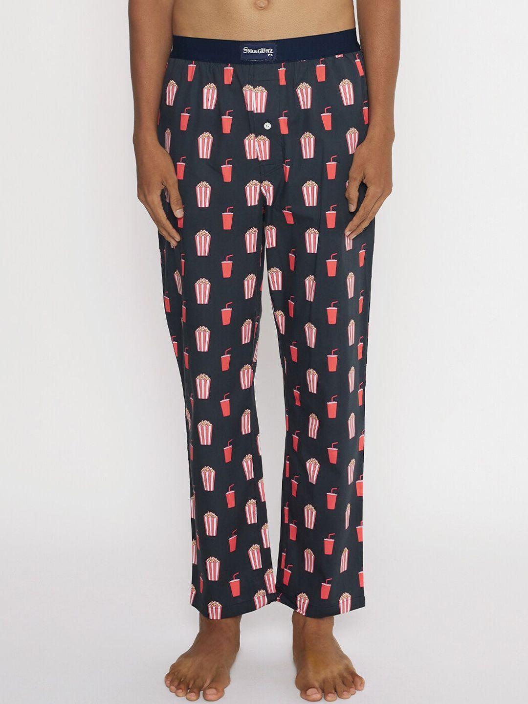 smugglerz inc. men black & peach-coloured printed cotton lounge pant