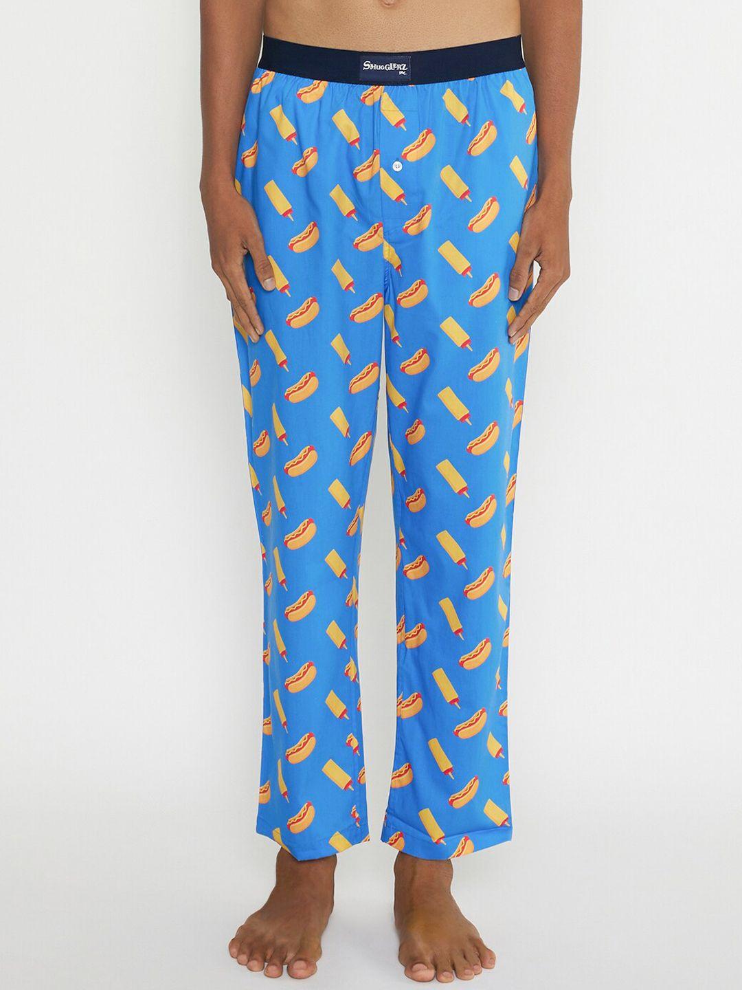 smugglerz inc. men blue printed cotton lounge pant