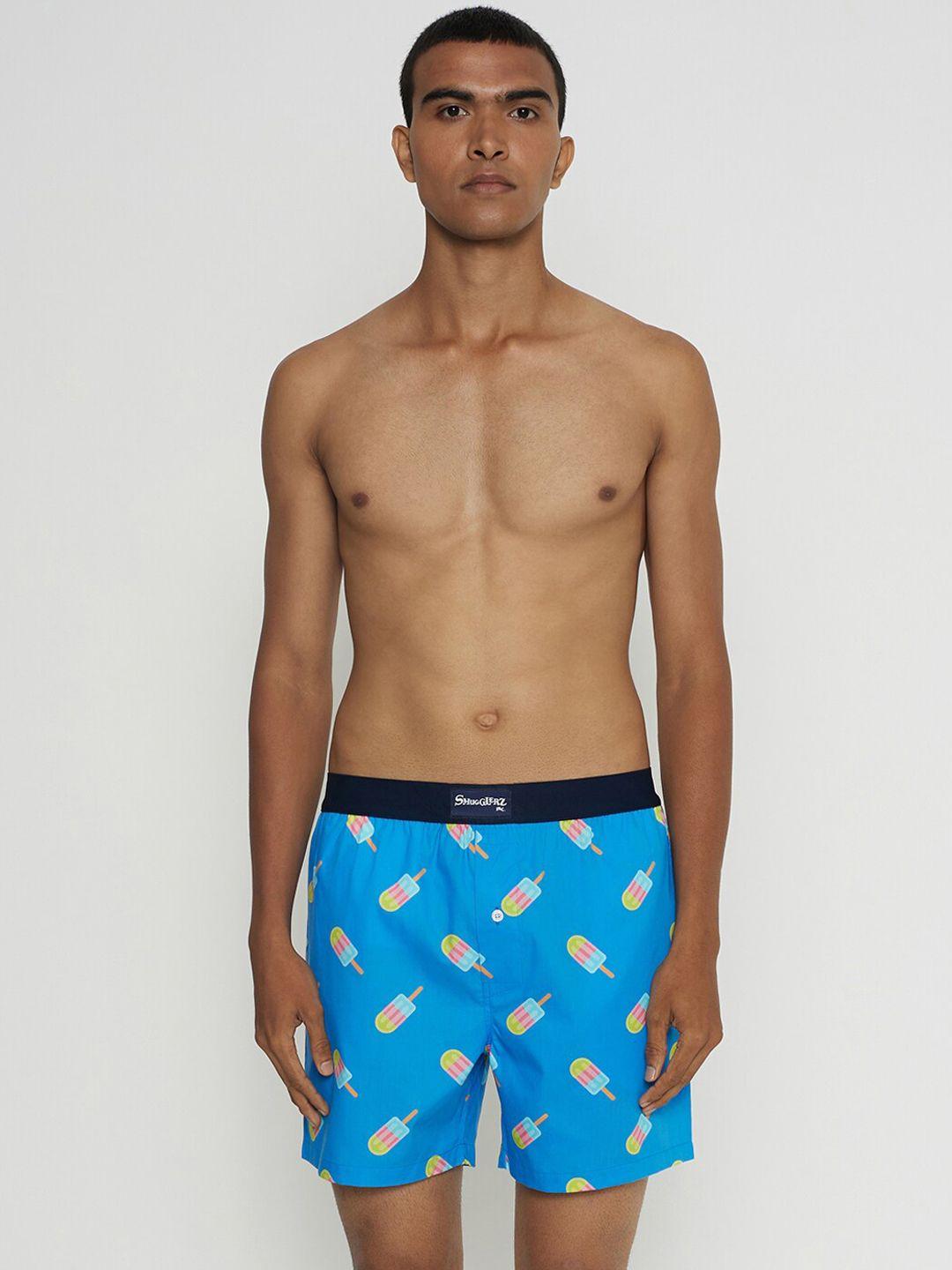 smugglerz inc. men blue printed pure cotton boxers