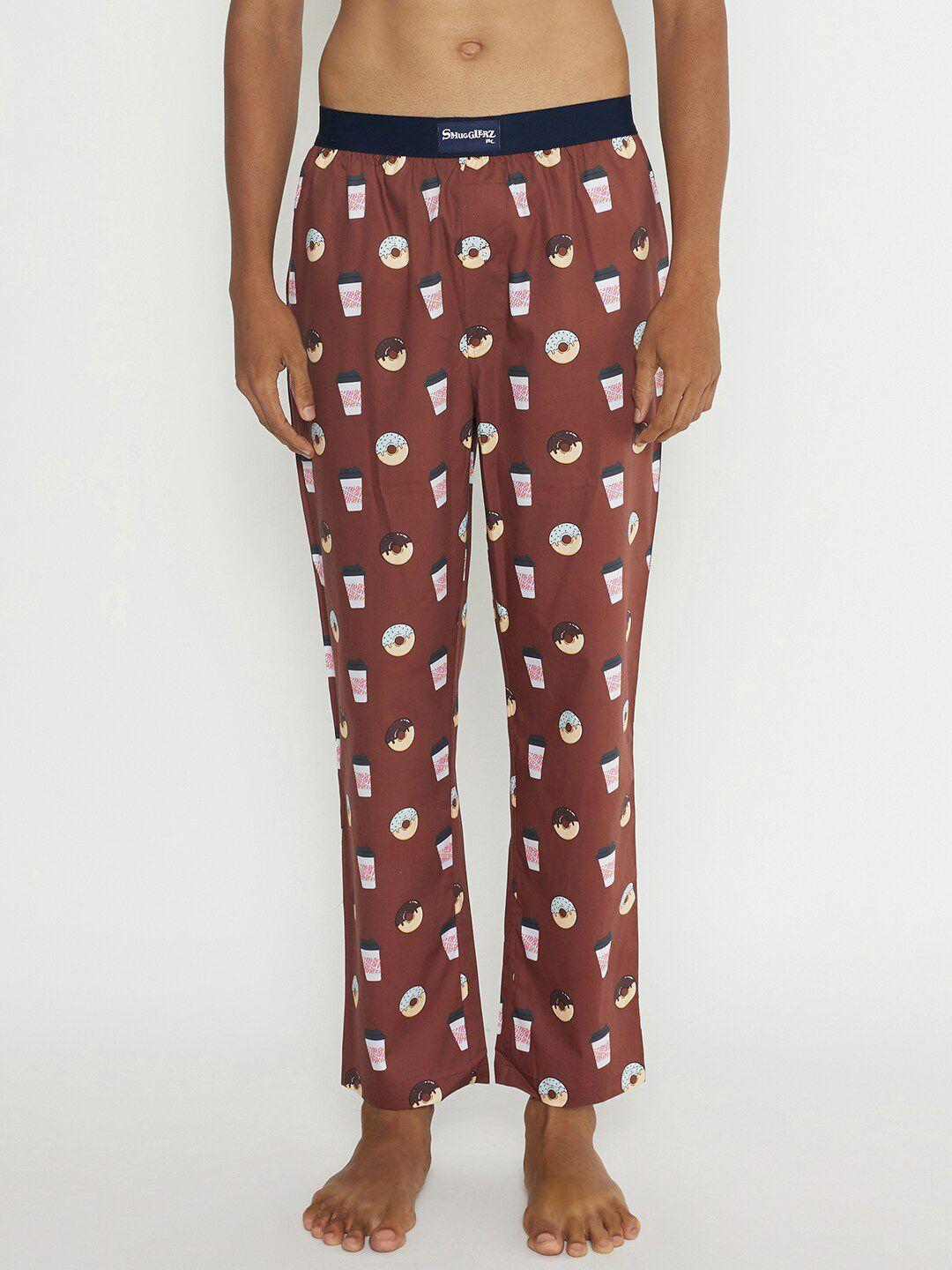 smugglerz inc. men brown printed cotton lounge pant