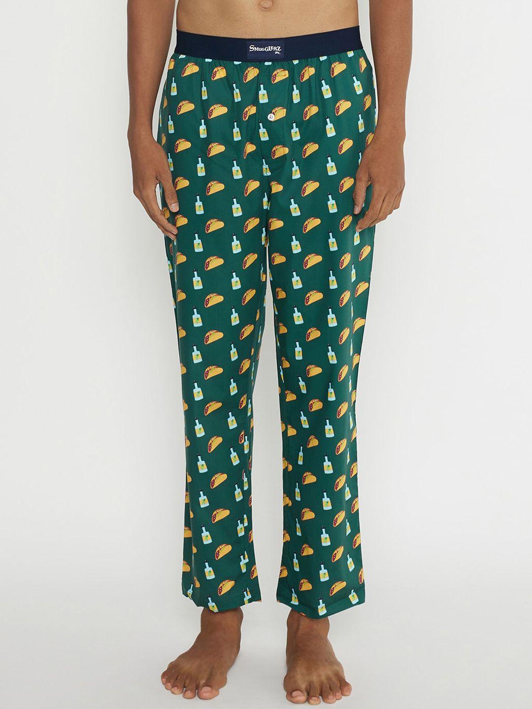 smugglerz inc. men green printed cotton lounge pant