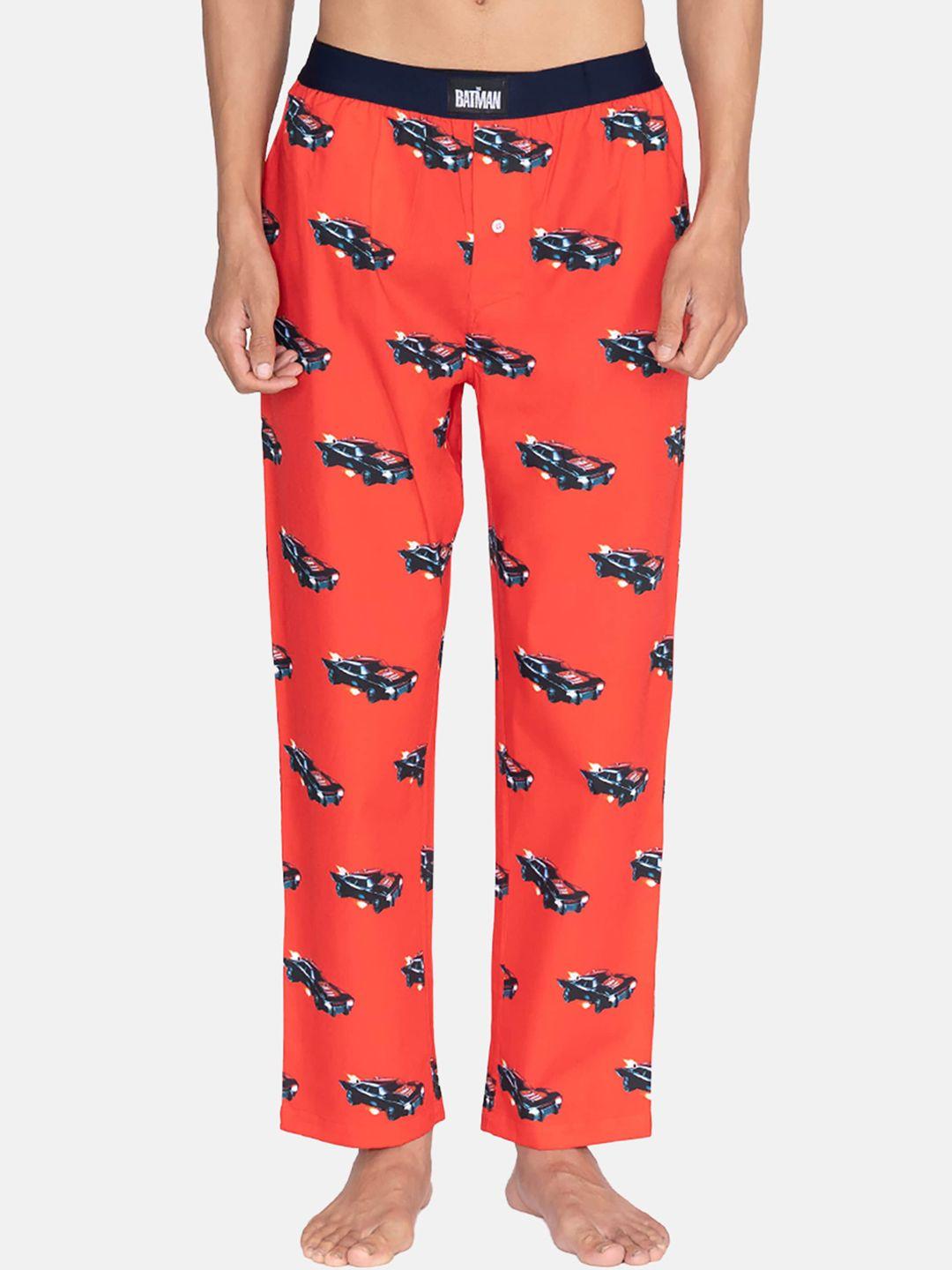 smugglerz inc. men red batman print cotton lounge pants