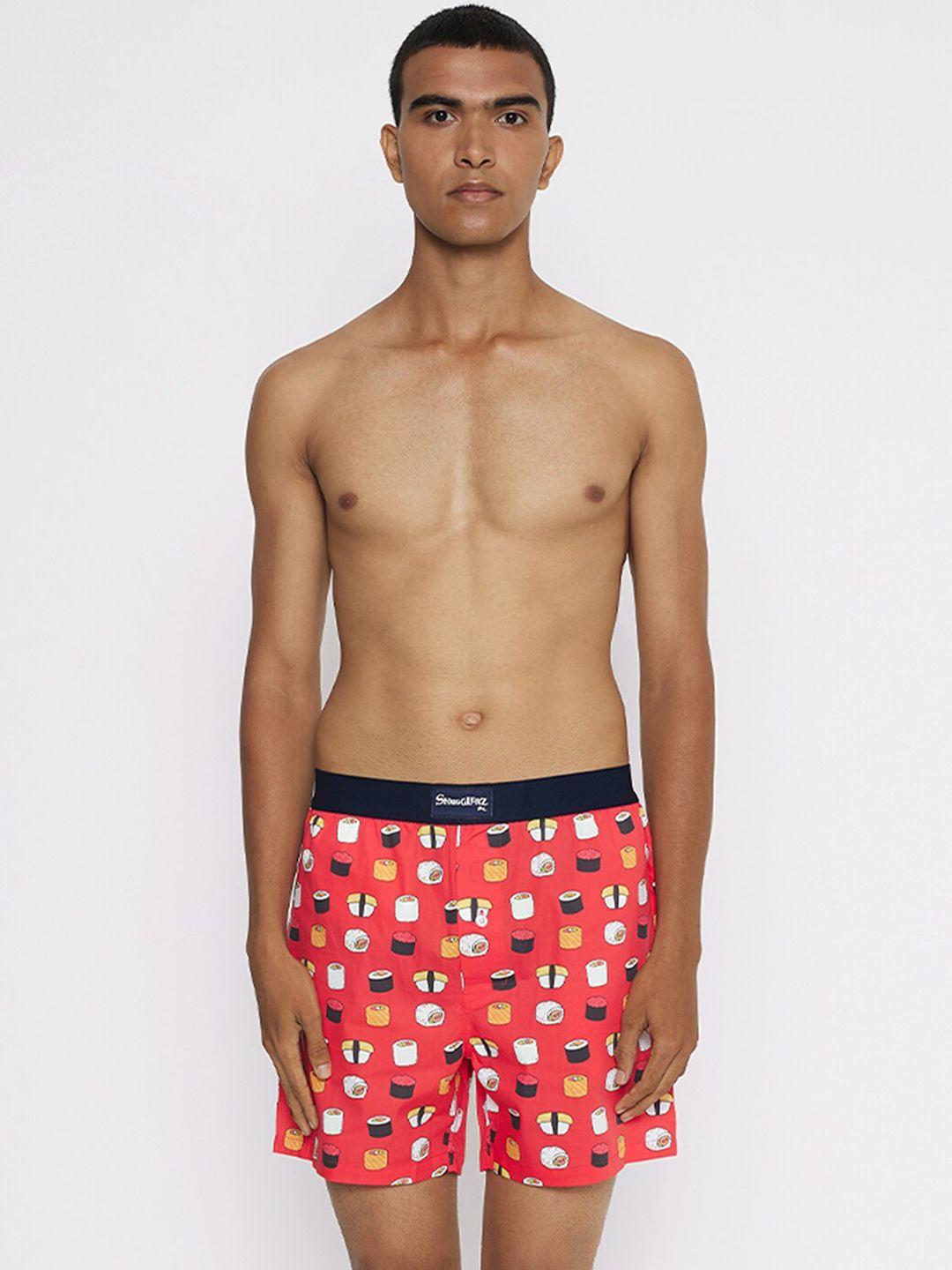 smugglerz inc. men red printed pure cotton boxers sushi-me-red-mens-boxer-l
