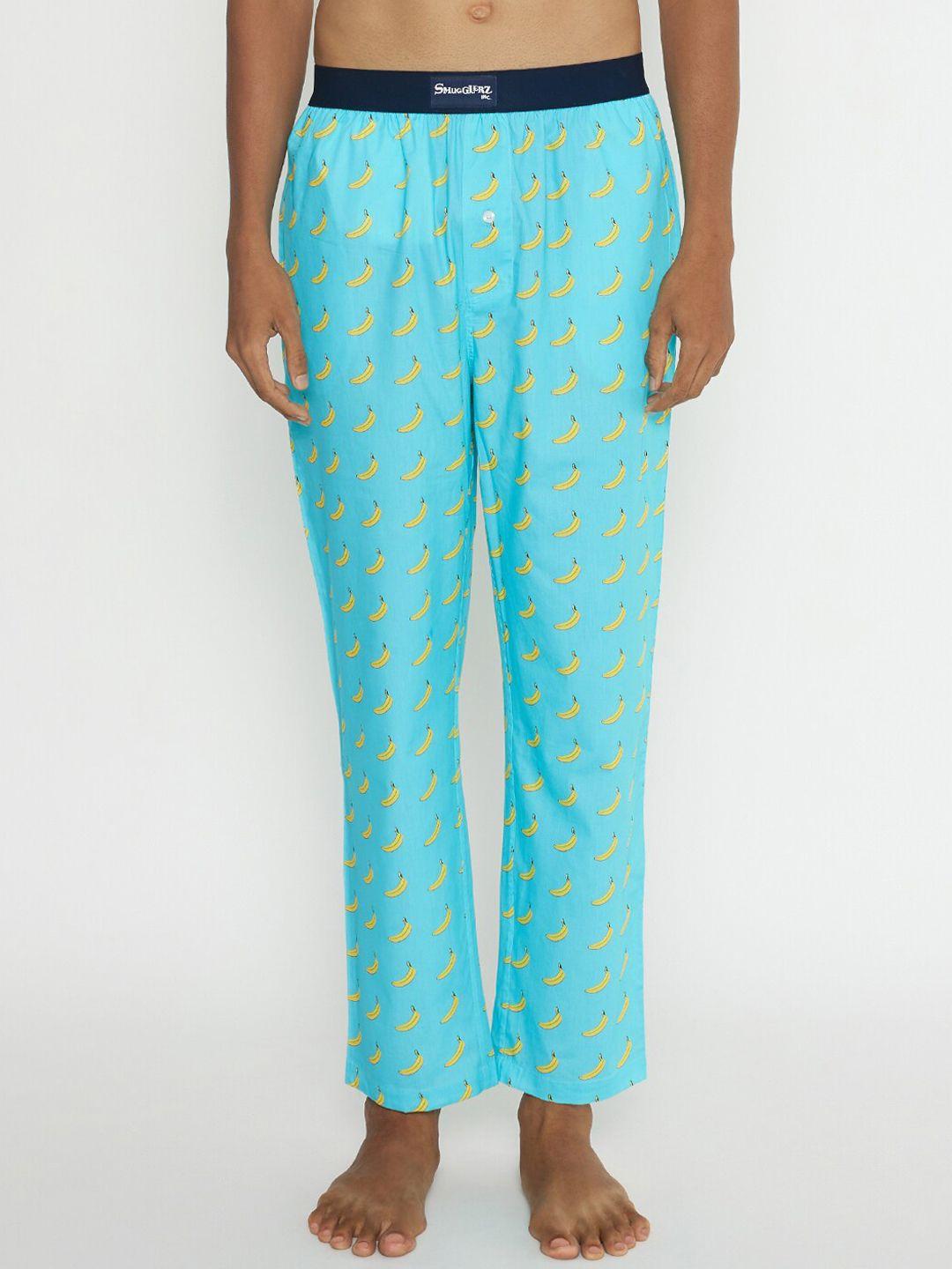 smugglerz inc. men turquiose blue & yellow printed cotton lounge pant