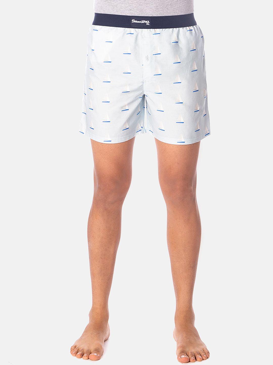 smugglerz men blue & white sailboat printed pure cotton boxers sailboat-bxr