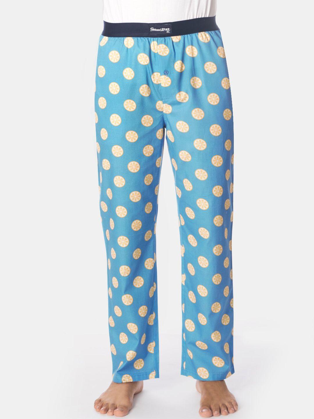 smugglerz men blue & yellow polka dots print lounge pants