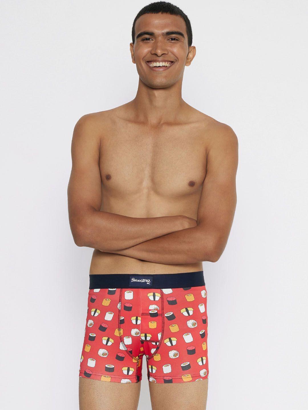 smugglerz men red & white printed trunks sushi-me-red-men's smundies - s