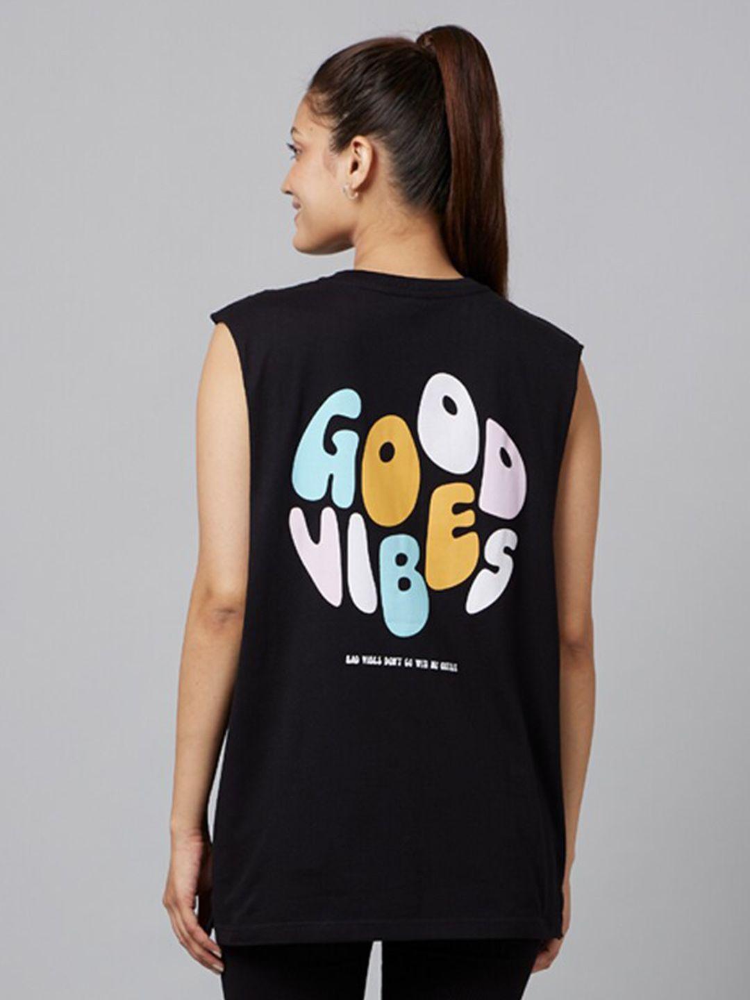 smugglerz typography printed sleeveless cotton t-shirt