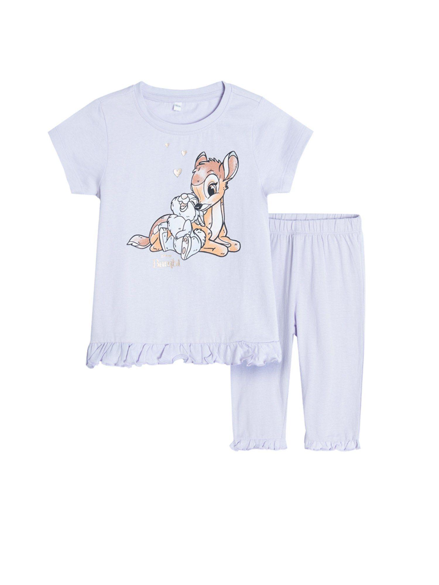smyk bambi girls lavender printed pyjama (set of 2)