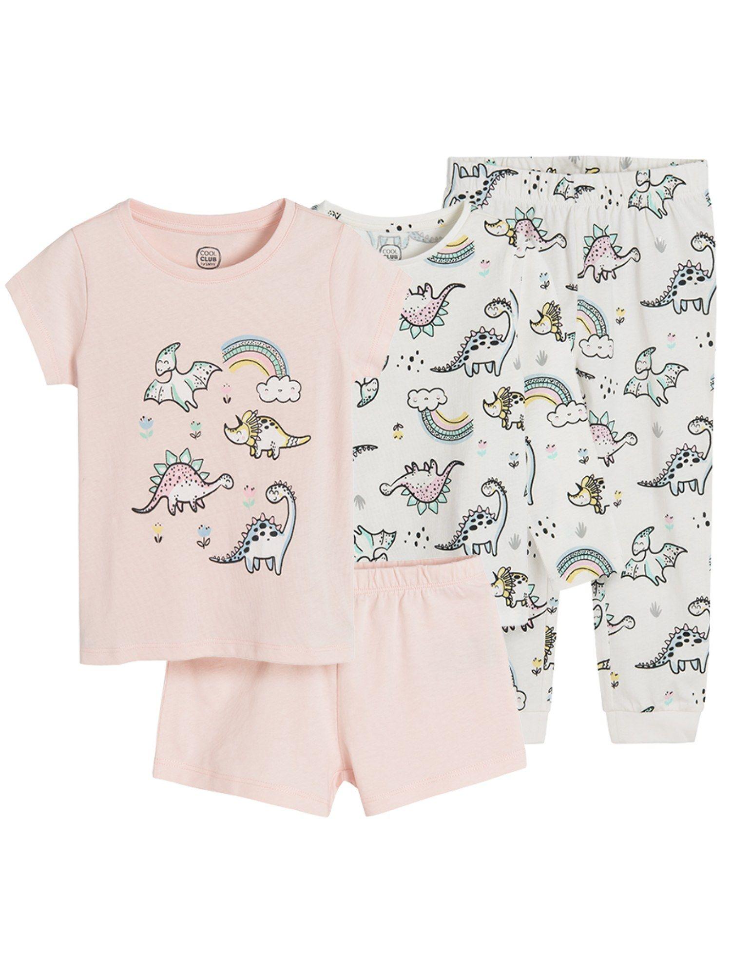 smyk girls multi-color printed pyjama (set of 4)
