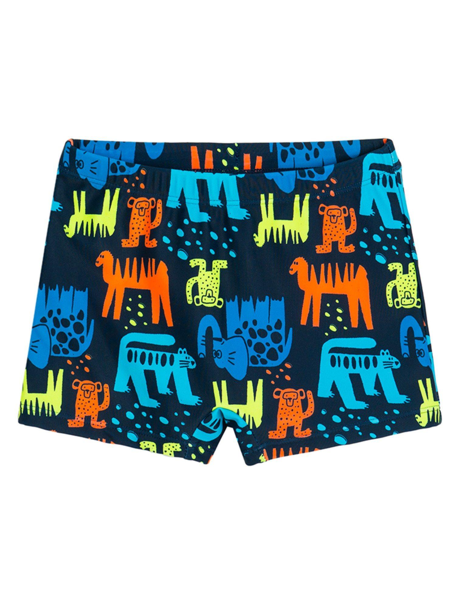 smyk boys navy blue printed swimwear shorts