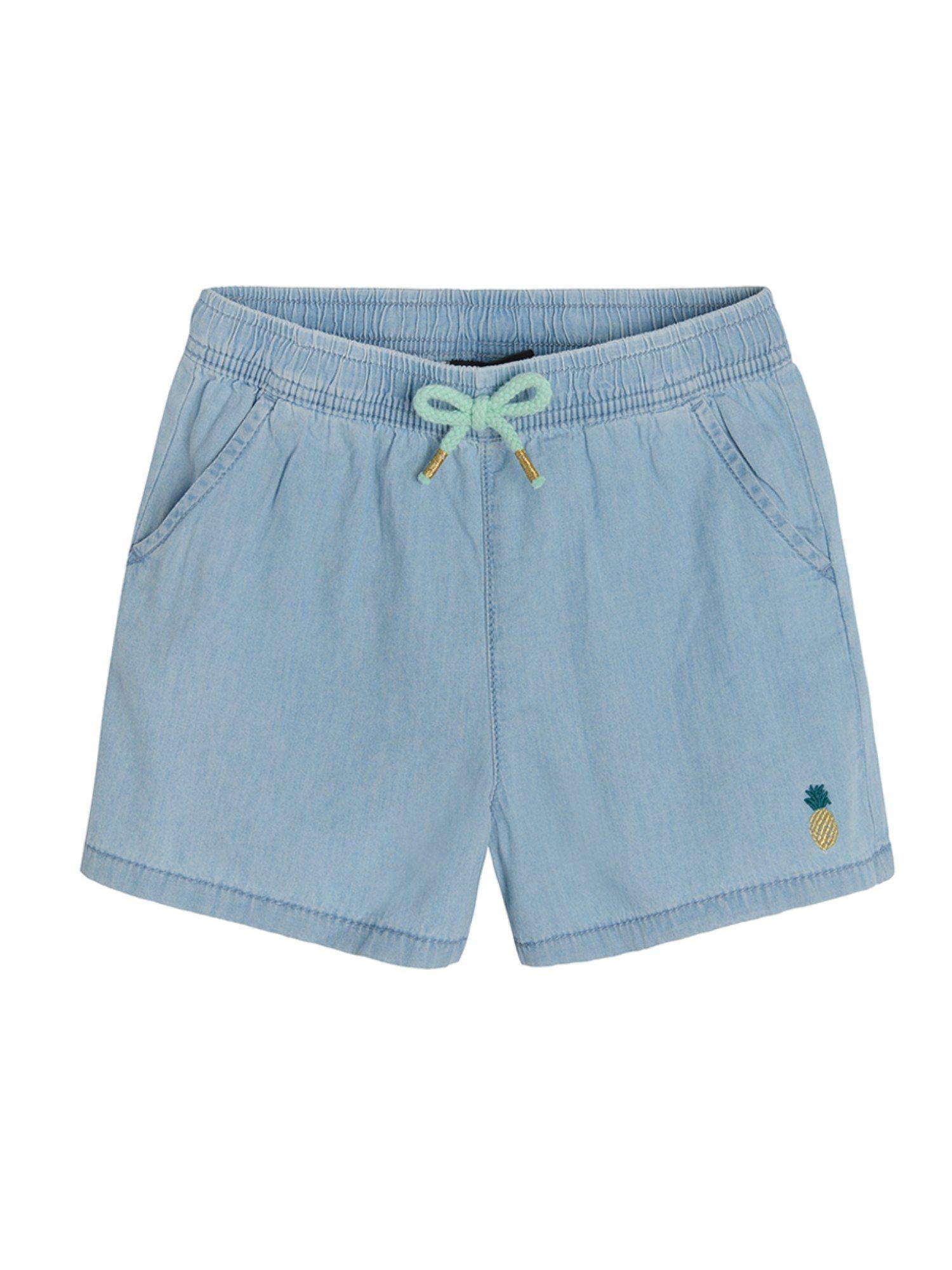 smyk girls blue embroidered shorts - pineapple