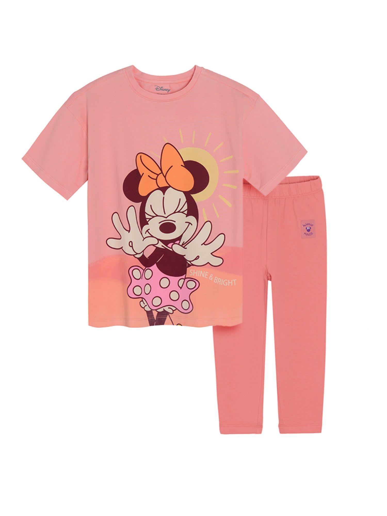 smyk minnie mouse girls pink printed legging (set of 2)