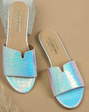 snake-embossed slip-on sandals