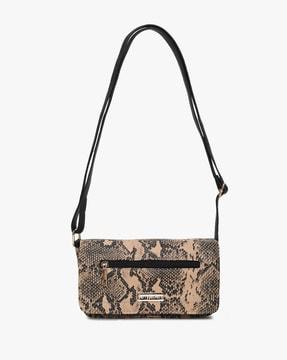 snakeskin print sling bag with adjustable strap