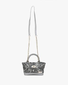 snakeskin print sling bag with chain strap