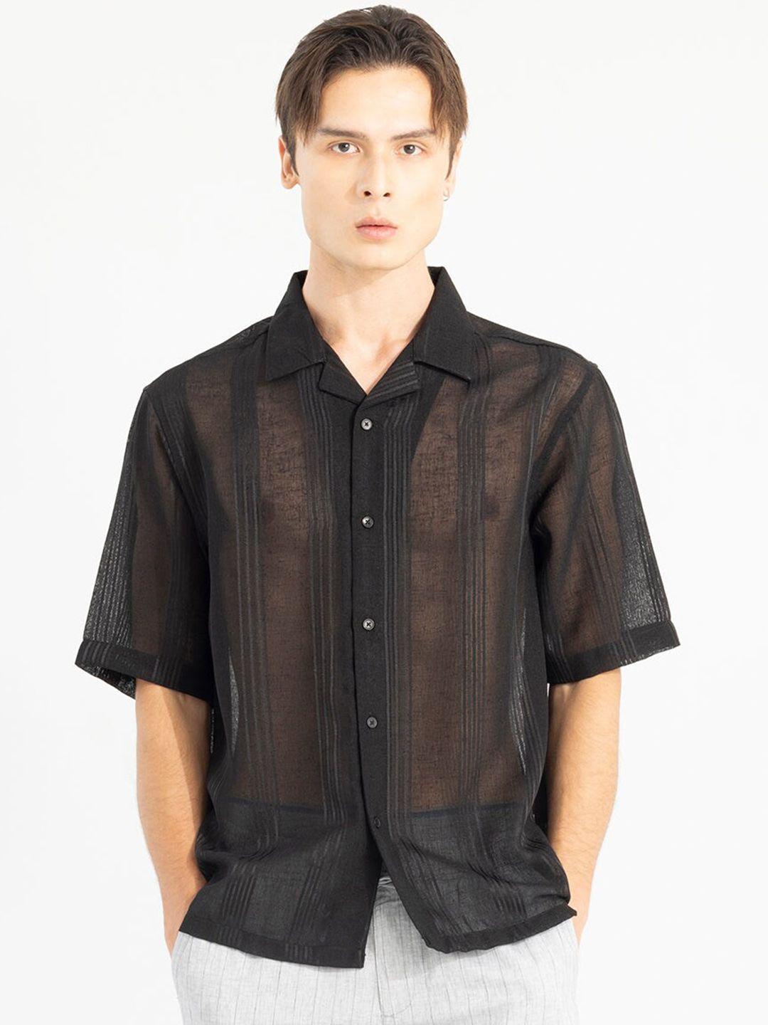 snitch classic oversized vertical striped semi sheer pure cotton casual shirt