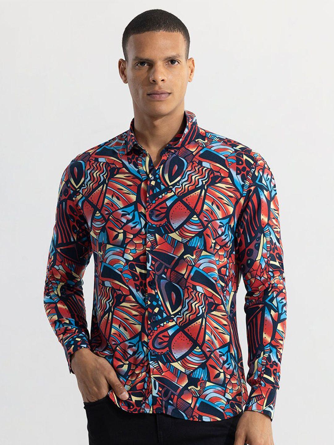 snitch classic slim fit geometric printed casual shirt