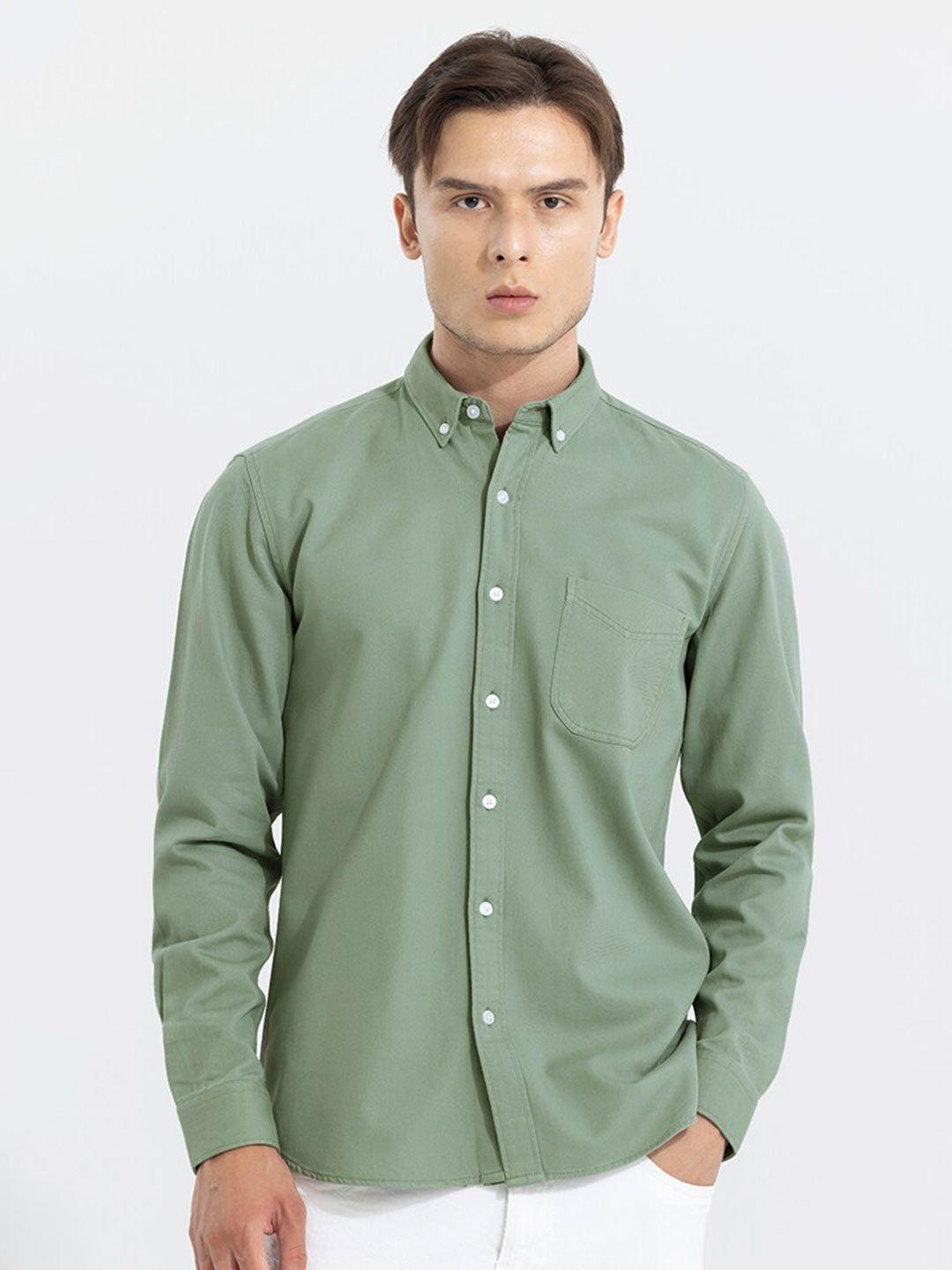 snitch green classic slim fit cotton casual shirt